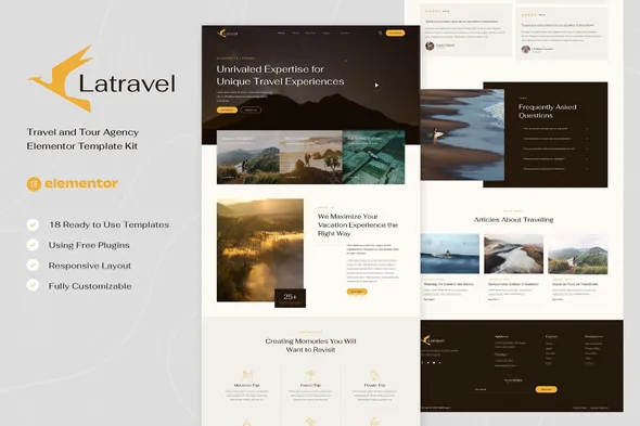 latravel travel tour agency elementor template kit 1