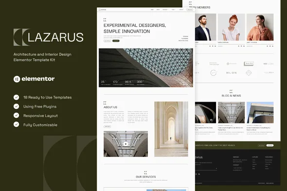 lazarus architecture interior design elementor template kit 1