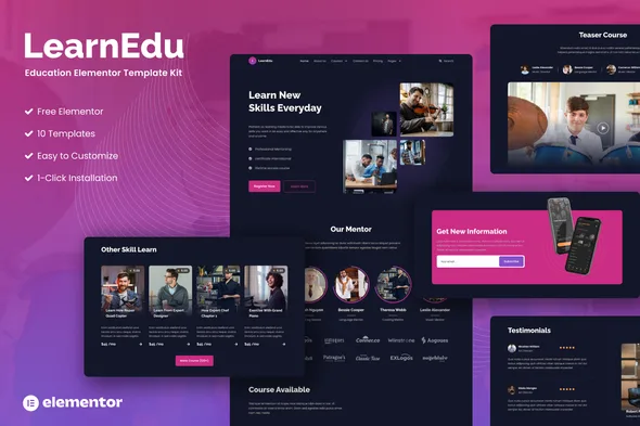 learnedu education online learning elementor template kit 1