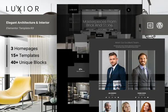 luxior architecture interior elementor template kit 1