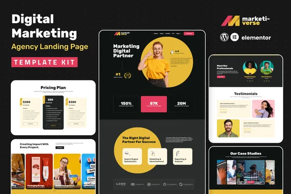 marketiverse digital marketing services landing page elementor template kit 1