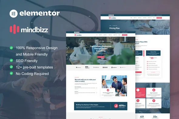 mindbizz business consulting elementor pro template kit 1