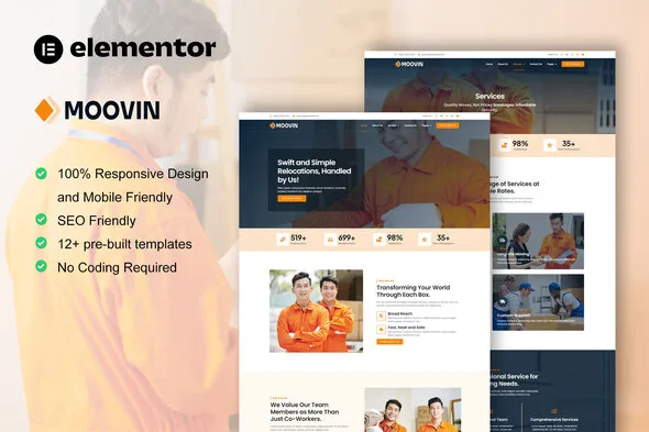 moovin moving company elementor pro template kit 1