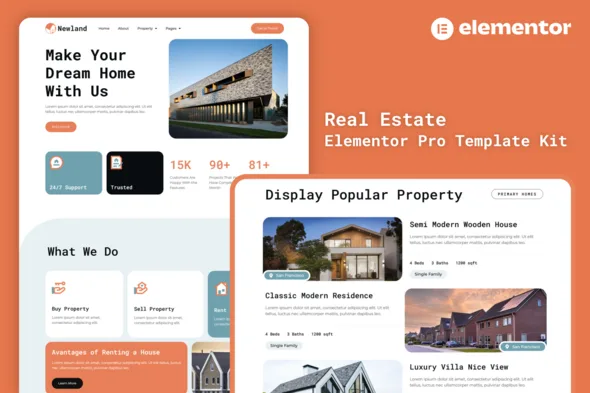 newland real estate elementor pro template kit 1