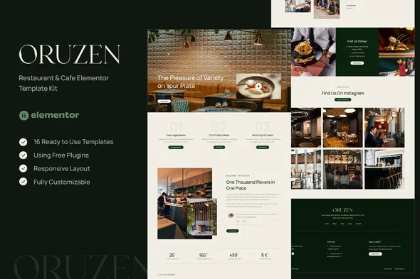 oruzen restaurant cafe elementor template kit 1