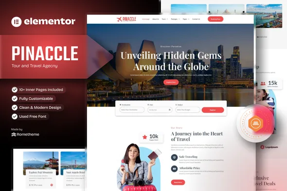 pinnacle tour and travel elementor template kit 1