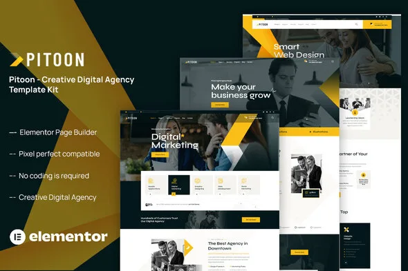 pitoon creative digital agency elementor template kit 1