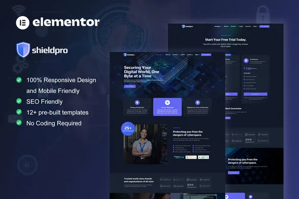 shieldpro cyber security services elementor pro template kit 1