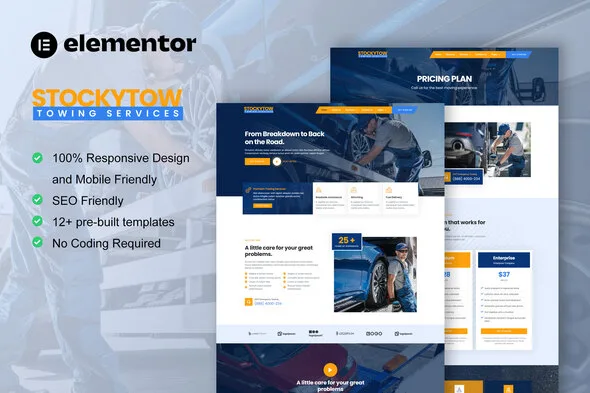 stockytow towing services elementor pro template kit 1