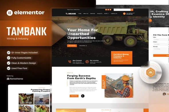 tambank mining industry elementor pro template kit 1