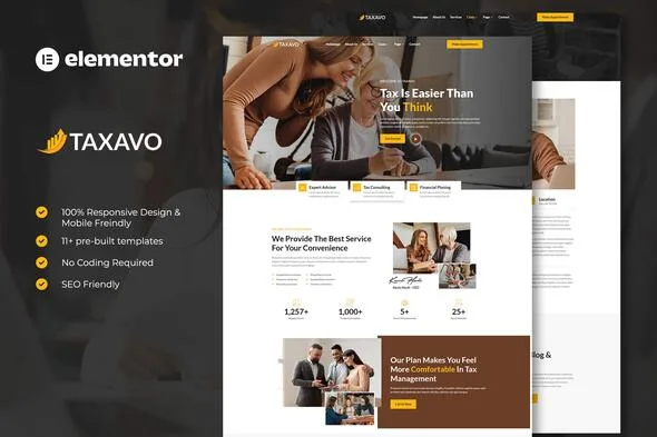 taxavo tax advisor financial consulting elementor template kit 1