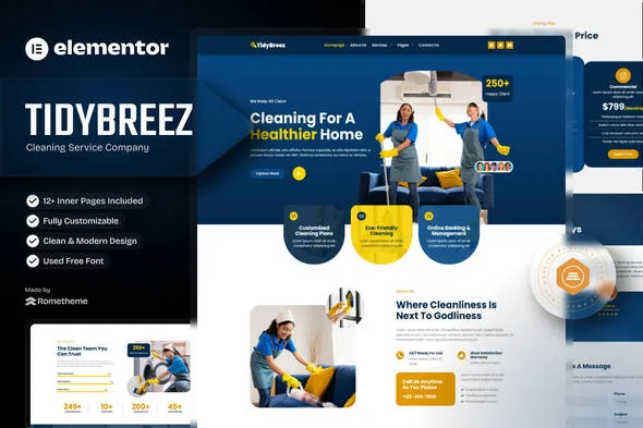 tidybreez cleaning service company elementor template kit 1