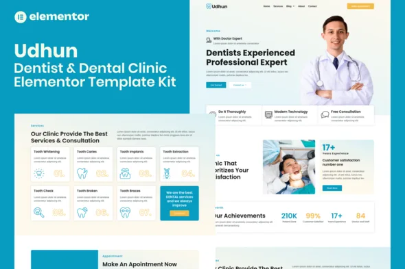 udhun dentist dental clinic elementor pro template kit 1