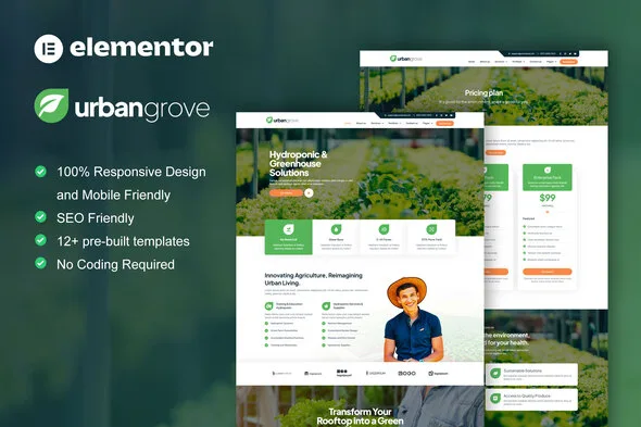 urbangrove hydroponic agriculture elementor template kit 1