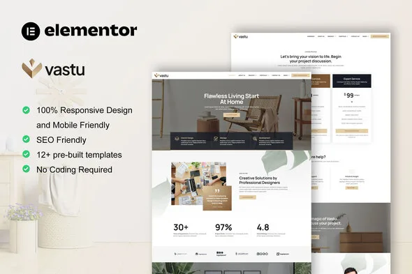 vastu interior design service elementor pro template kit 1
