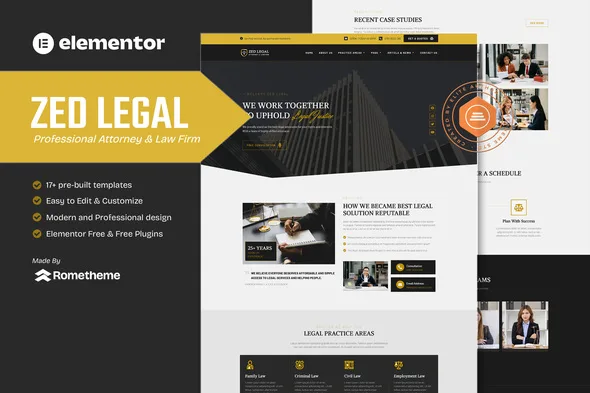 zed legal professional attorney law firm elementor template kit 1