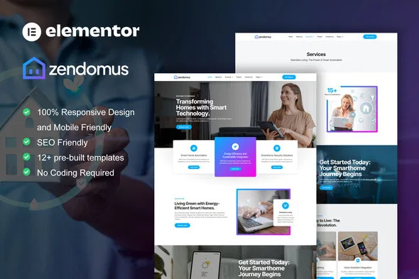 zendomus smart home technology services elementor pro template kit 1