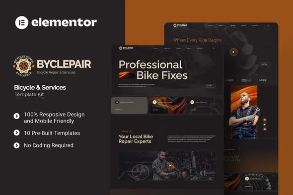 byclepair bicycle service elementor template kit 1