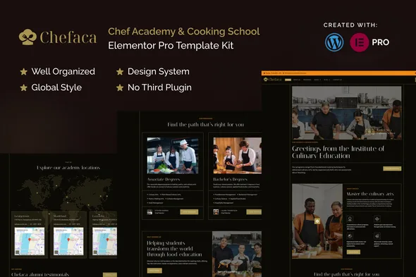 chefaca chef academy cooking school elementor pro template kit 1
