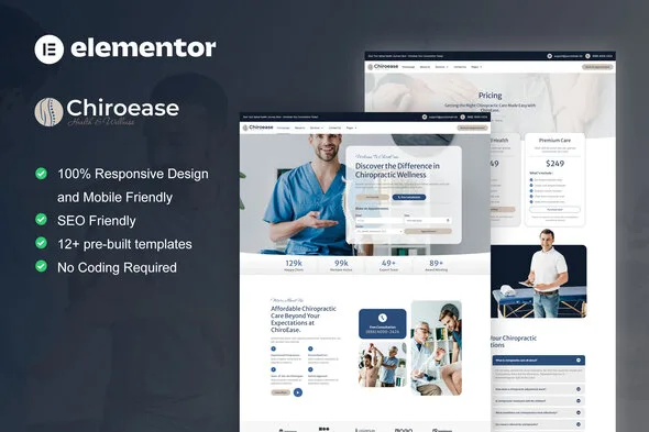 chiroease chiropractic physiotherapy elementor template kit 1