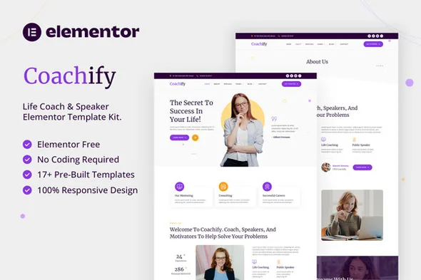 coachify life coach speaker elementor template kit 1