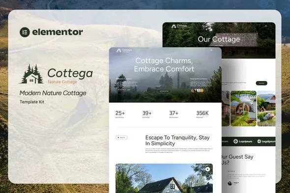 cottega modern nature cottage elementor template kit 1