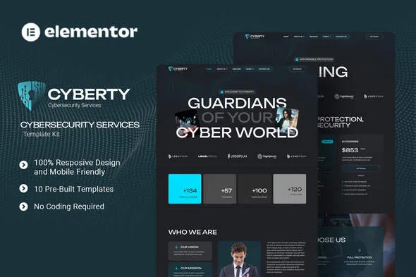cyberty cyber security service elementor template kit 1