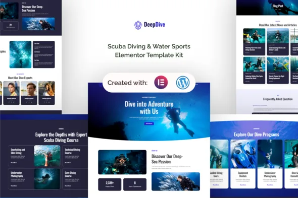 deepdive scuba diving water sports elementor template kit 1
