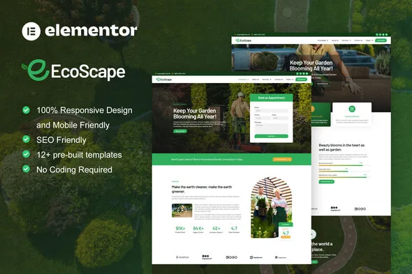 ecoscape gardening landscape elementor pro template kit 1
