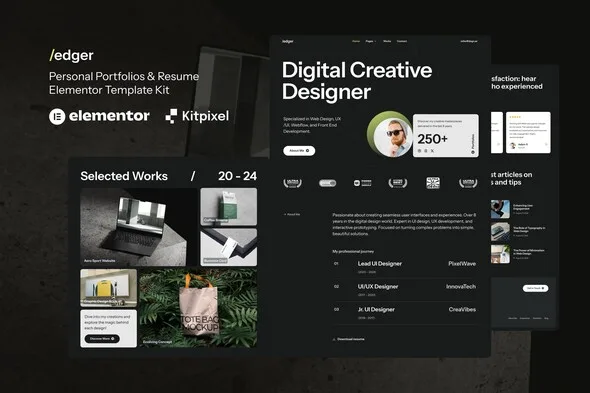 edger personal portfolios resume elementor template kit 1