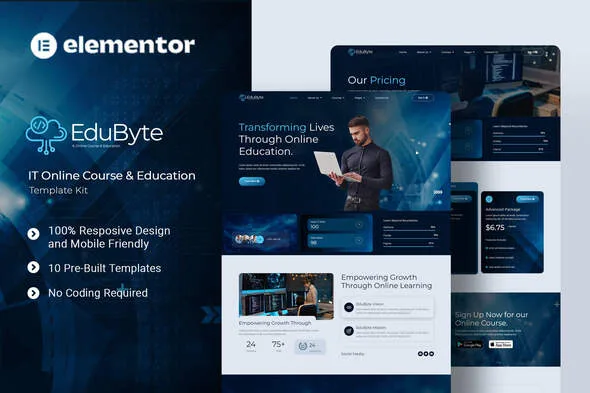 edubyte it online course education elementor template kit 1
