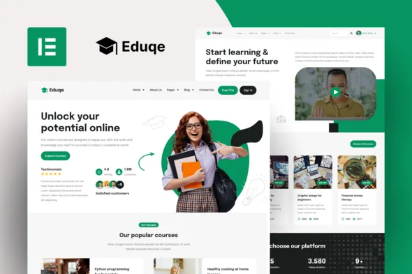 eduqe online courses elementor pro template kit 1