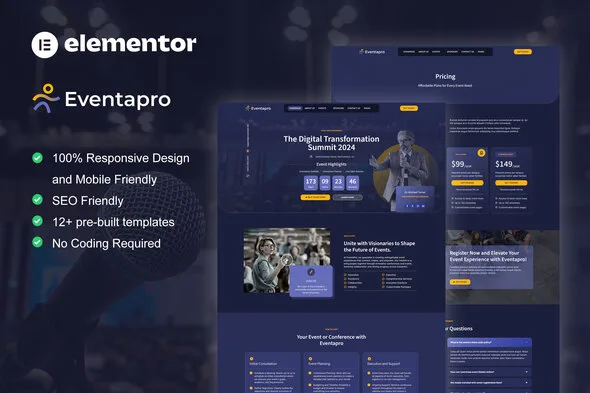 eventapro event conference elementor pro template kit 1
