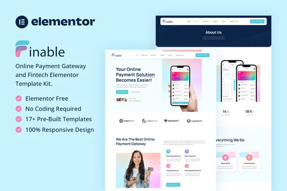 finable online payment gateway fintech elementor template kit 1