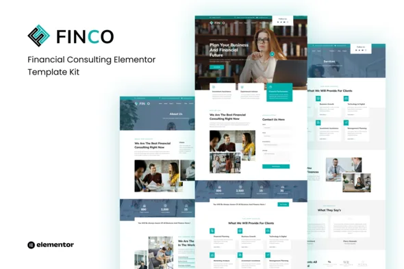 finco financial consulting elementor template kit 1