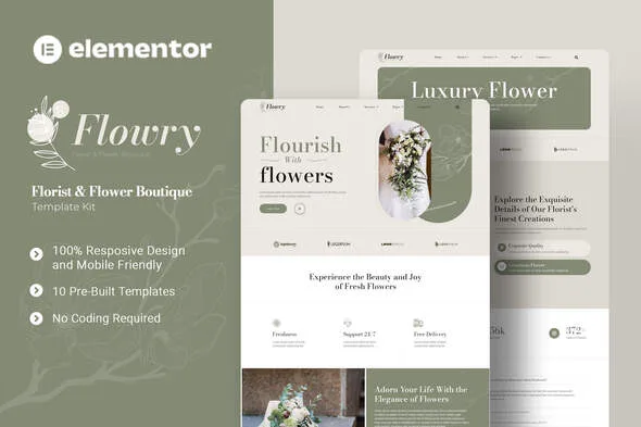 flowry florist flower boutique elementor template kit 1