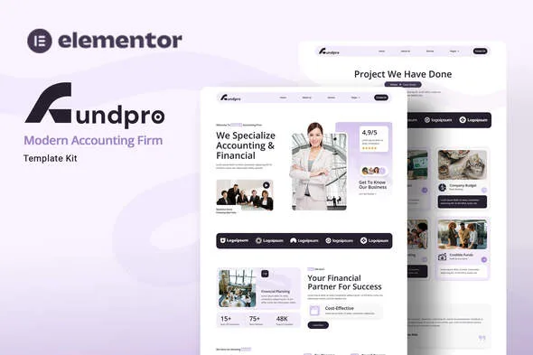 fundpro modern accounting firm elementor template kit 1