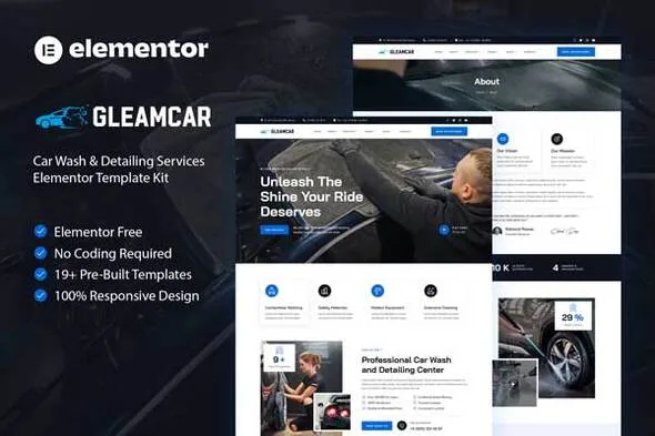 gleamcar car wash detailing service elementor template kit 1