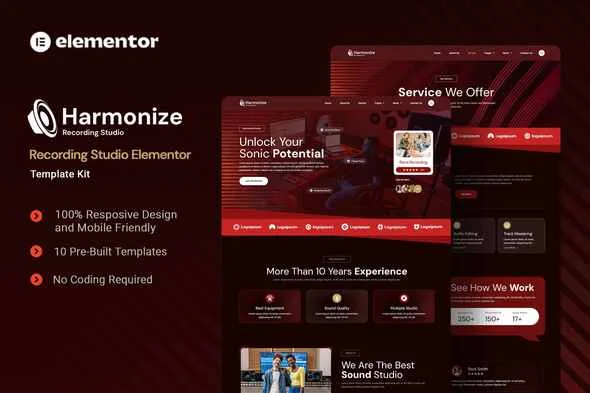 harmonize recording studio elementor template kit 1