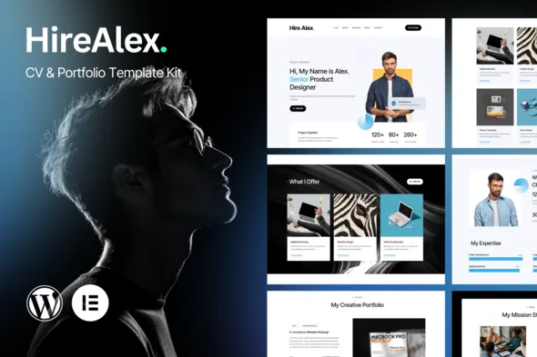 hirealex cv portfolio elementor template kit 1