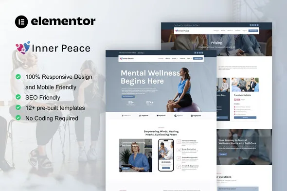 innerpeace mental health care elementor template kit 1