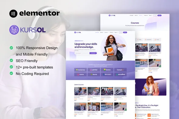 kursol online course education elementor pro template kit 1