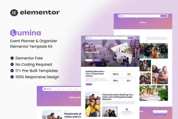 lumina event planner organizer elementor template kit 1