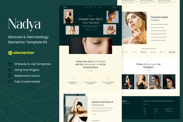 nadya skincare dermatology elementor template kit 1
