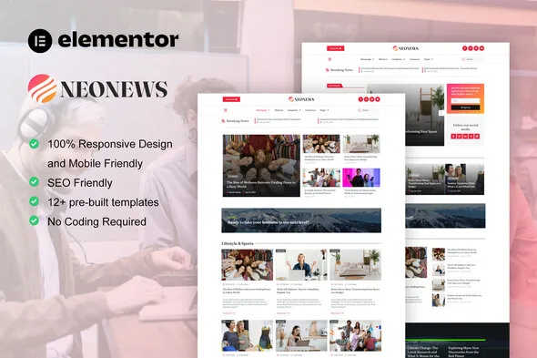 neonews news magazine elementor template kit 1