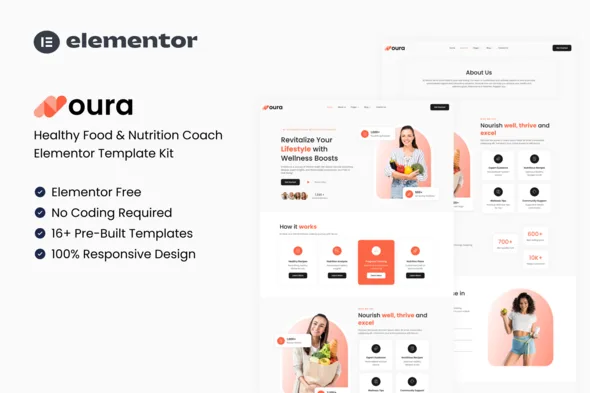 noura healthy food nutrition coach elementor template kit 1