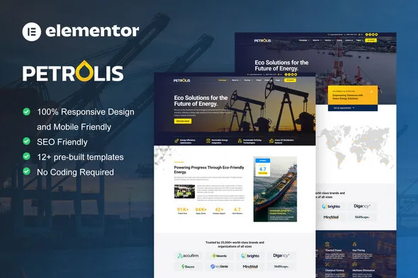 petrolis oil company industrial elementor pro template kit 1