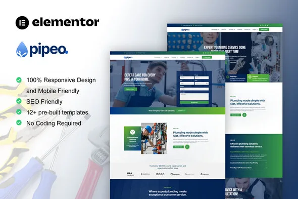 pipeo plumbing service elementor pro template kit 1