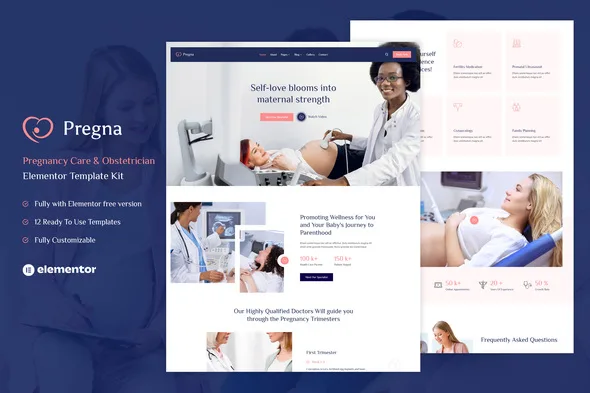 pregna prenatal care obstetrician elementor template kit 1