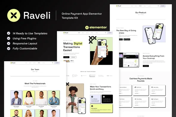 raveli online payment app elementor template kit 1